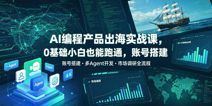 AI编程产品出海实战课，0基础小白也能跑通，账号搭建・多Agent开发・市场调研全流程，月入千刀跨境变现教程-知创网