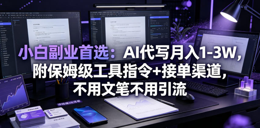 小白副业首选：AI代写月入1-3W，附保姆级工具指令+接单渠道，不用文笔不用引流【揭秘】-知创网