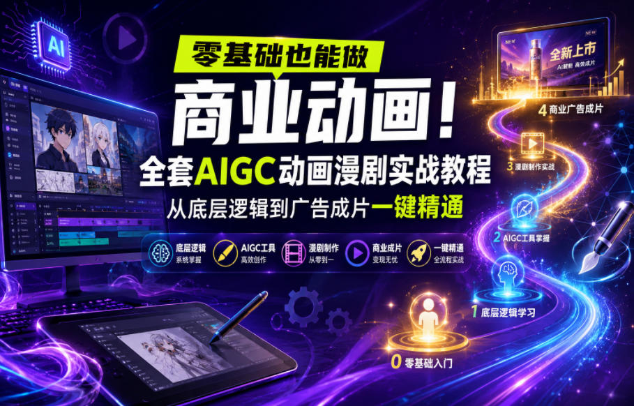 零基础也能做商业动画！全套AIGC动画漫剧实战教程，从底层逻辑到广告成片一键精通-知创网