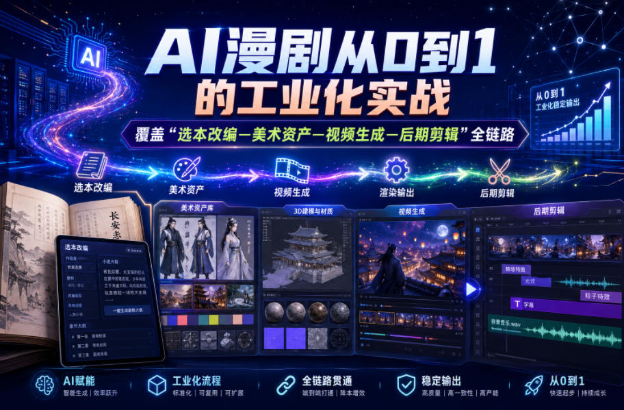AI漫剧从0到1的工业化实战，覆盖“选本改编—美术资产—视频生成—后期剪辑”全链路（更新6月）-知创网