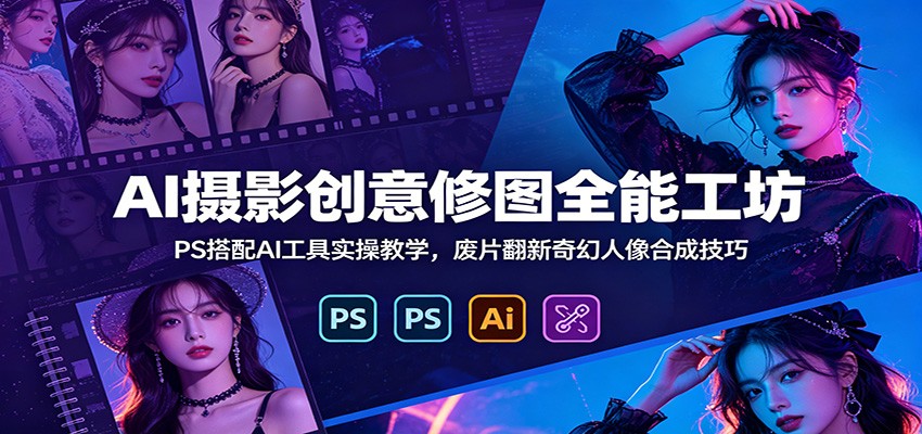 AI摄影创意修图全能工坊：PS搭配AI工具实操教学，废片翻新奇幻人像合成技巧-知创网