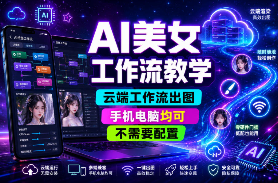 AI美女工作流教学,云端工作流出图,手机电脑均可,不需要配置,快速起号涨粉-知创网