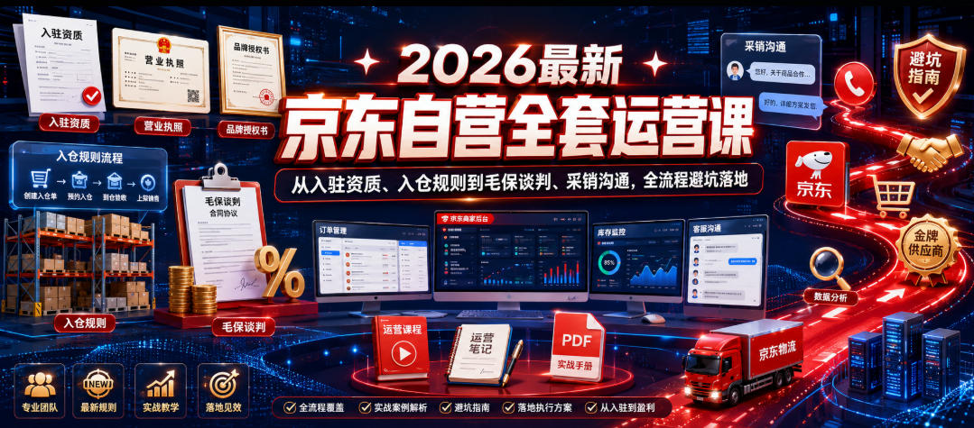 2026最新京东自营全套运营课，从入驻资质、入仓规则到毛保谈判、采销沟通，全流程避坑落地-知创网