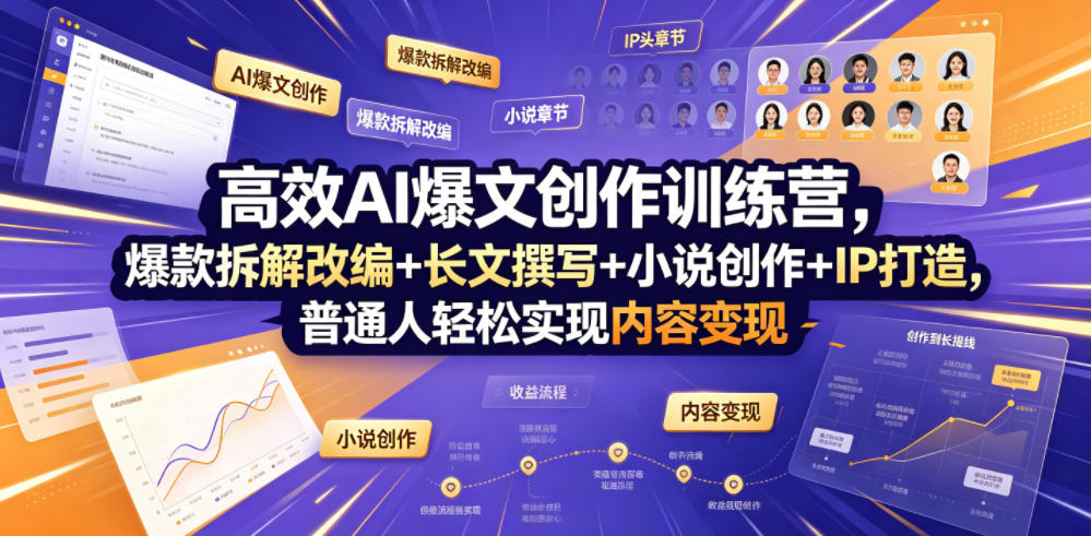 高效AI爆文创作训练营，爆款拆解改编+长文撰写+小说创作+IP打造，普通人轻松实现内容变现-知创网