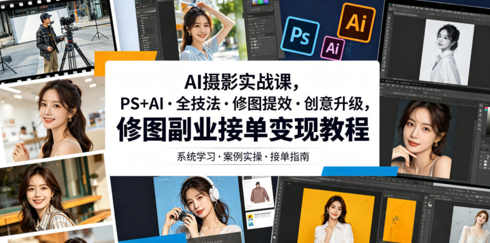 AI摄影实战课,PS+AI・全技法・修图提效・创意升级,修图副业接单变现教程-知创网