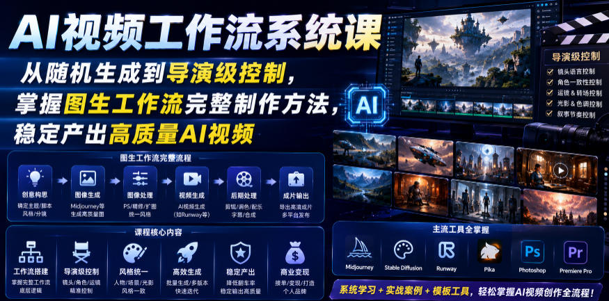AI视频工作流系统课,从随机生成到导演级控制,掌握图生工作流完整制作方法,稳定产出高质量AI视频-知创网