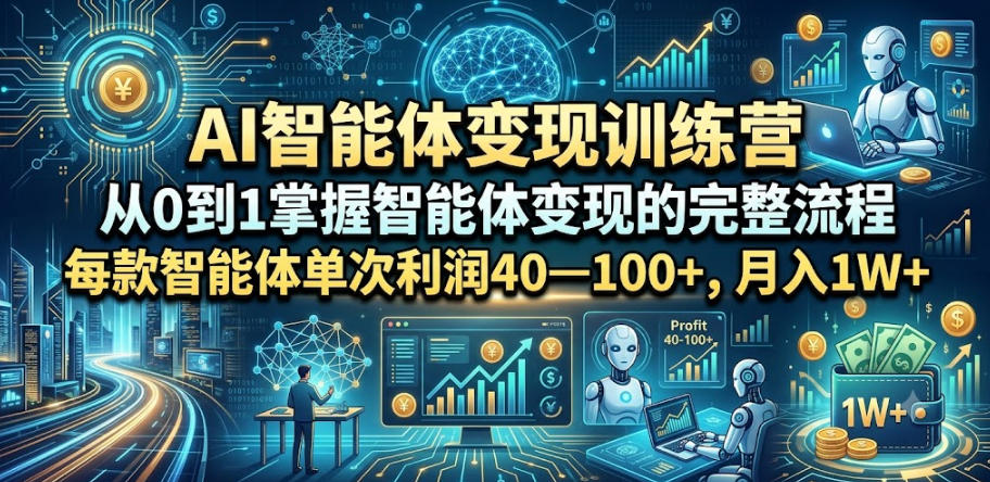AI智能体变现训练营，从0到1掌握智能体变现的完整流程，每款智能体单次利润40—100+，月入1W+-知创网