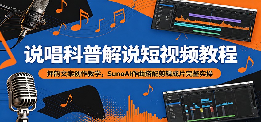 说唱科普解说短视频教程:押韵文案创作教学,SunoAI作曲搭配剪辑成片完整实操-知创网