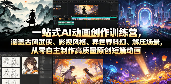 一站式AI动画创作训练营，涵盖古风武侠、影视风格、异世界科幻、解压场景，从零自主制作高质量原创短篇动画-知创网