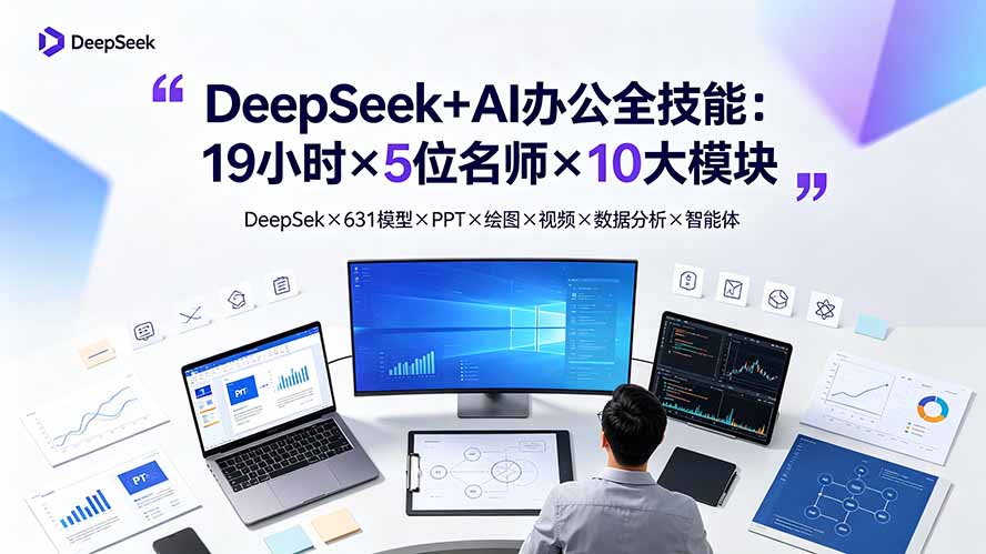 （19411期）DeepSeek+AI办公全技能：19小时×5位名师×10大模块，DeepSeek×631模型×PPT×绘图×视频×数据分析×智能体-知创网