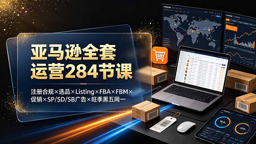 (19410期)亚马逊全套运营284节课:注册合规×选品×Listing×FBA×FBM×促销×SP/SD/SB广告×旺季黑五网一-知创网