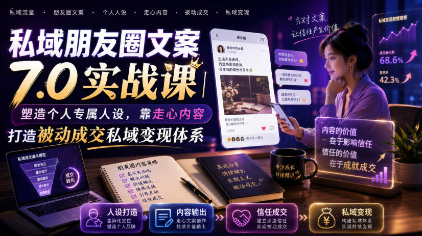 私域朋友圈文案7.0实战课｜塑造个人专属人设，靠走心内容打造被动成交私域变现体系-知创网