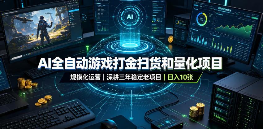 AI全自动游戏打金扫货和量化项目，规模化运营日入10张，深耕三年稳定老项目！【揭秘】-知创网