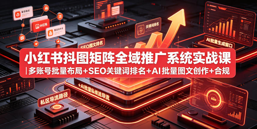小红书抖图矩阵全域推广系统实战课｜多账号批量布局+SEO关键词排名+AI批量图文创作+合规私域导流完整落地教程-知创网