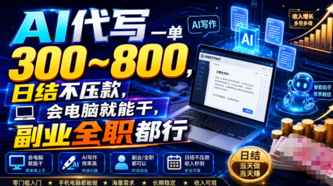 AI代写一单300~800,日结不压款,会电脑就能干,副业全职都行【揭秘】-知创网