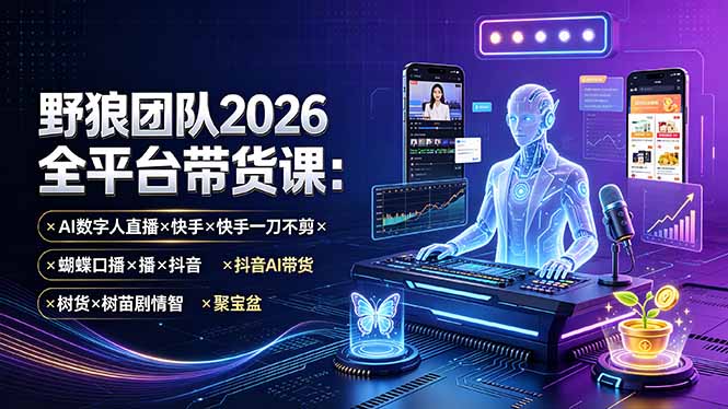 （19511期）野狼团队2026全平台带货课-7月：AI数字人直播×快手一刀不剪×蝴蝶口播×抖音AI带货×树苗剧情智剪×聚宝盆-知创网
