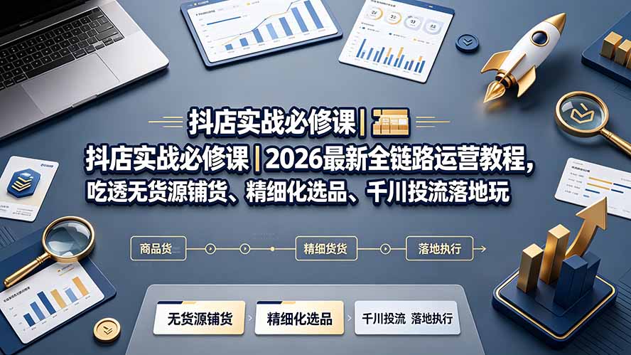 （19549期）抖店实战必修课｜2026最新全链路运营教程，吃透无货源铺货、精细化选品、千川投流落地玩法-知创网