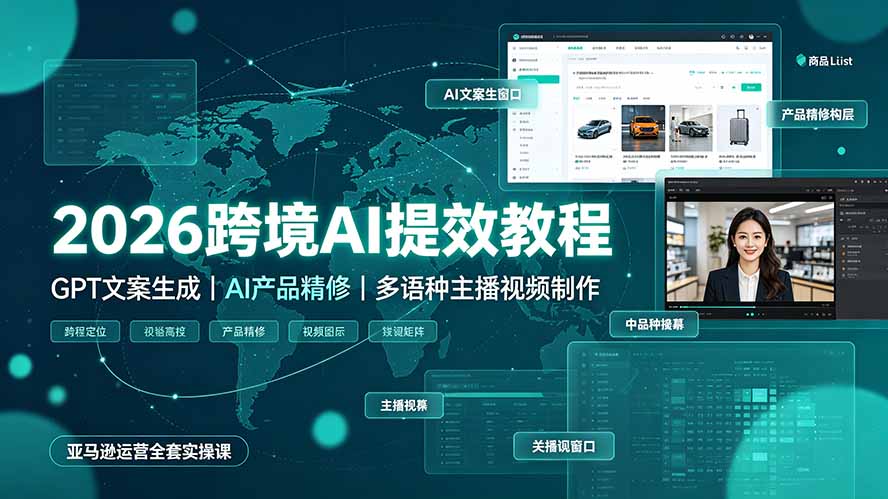 （19286期）2026跨境AI提效教程·GPT文案生成｜AI产品精修｜多语种主播视频制作，亚马逊运营全套实操课-知创网