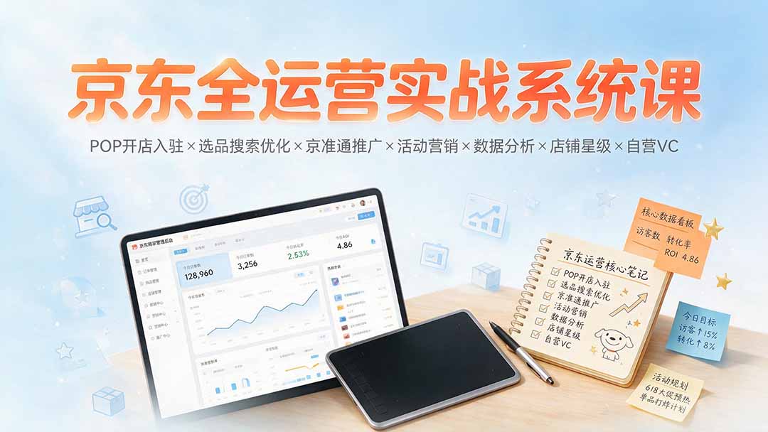 （19581期）京东全运营实战系统课：POP开店入驻×选品搜索优化×京准通推广×活动营销×数据分析×店铺星级×自营VC-知创网