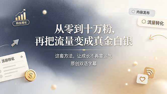 （19198期）从零到十万粉，再把流量变成真金白银——这套方法，让成长不再靠运气【原创双语字幕】-知创网