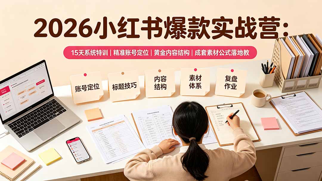 （19332期）2026小红书爆款实战营：15天系统特训｜精准账号定位｜黄金内容结构｜成套素材公式落地教程-知创网