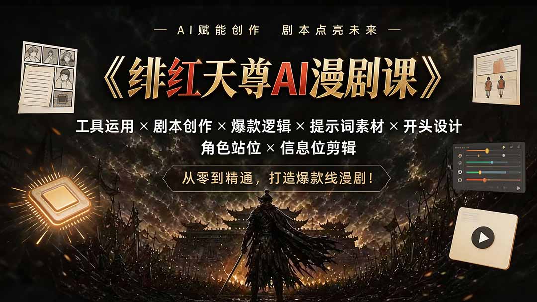 （19597期）绯红天尊AI漫剧课｜工具运用×剧本创作×爆款逻辑×提示词素材×开头设计×角色站位×信息位剪辑-知创网
