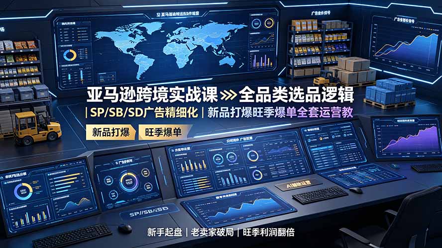 （19352期）亚马逊跨境实战课：全品类选品逻辑｜SP/SB/SD广告精细化｜新品打爆旺季爆单全套运营教程-知创网