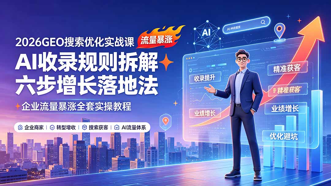 （19333期）2026GEO搜索优化实战课：AI收录规则拆解｜六步增长落地法｜企业流量暴涨全套实操教程-知创网