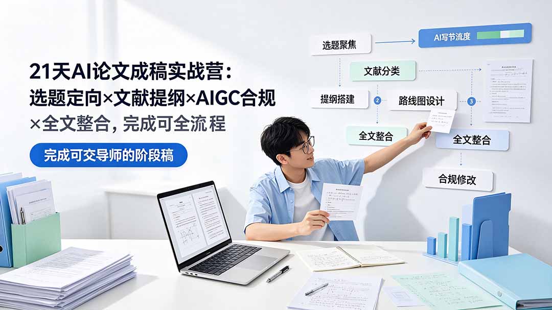 （19334期）21天AI论文成稿实战营：选题定向×文献提纲×AIGC合规×全文整合，完成可交导师的阶段稿-知创网