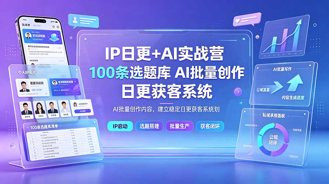 （19353期）IP日更+AI实战营：IP置顶视频制作×100条选题库搭建×10条日更规划，AI批量创作内容，建立稳定日更获客系统-知创网