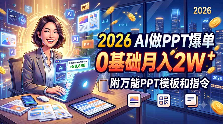 (19284期)2026 AI做PPT爆单,0基础月入2W,附万能PPT模板和指令-知创网