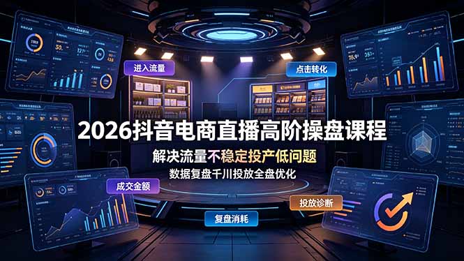 （19159期）2026抖音电商直播高阶操盘课程，解决流量不稳定投产低问题，数据复盘千川投放全盘优化-知创网