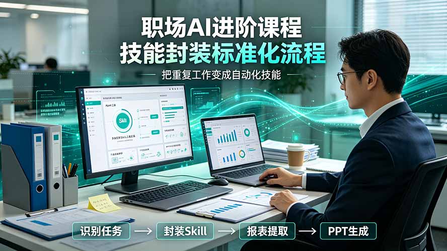 （19369期）职场AI进阶课程；多类实用Skill工具实操，专属技能封装标准化流程，报表行业报告一键提取核心内容-知创网