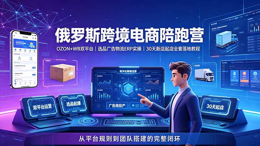 (19371期)2026俄罗斯跨境电商陪跑营:OZON+WB双平台|选品广告物流ERP实操|30天新店起店全套落地教程-知创网