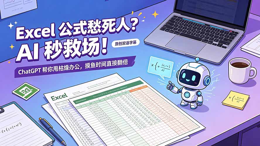 （19487期）Excel 公式愁死人？AI 秒救场！ChatGPT 帮你甩枯燥办公，摸鱼时间直接翻倍【原创双语字幕】-知创网