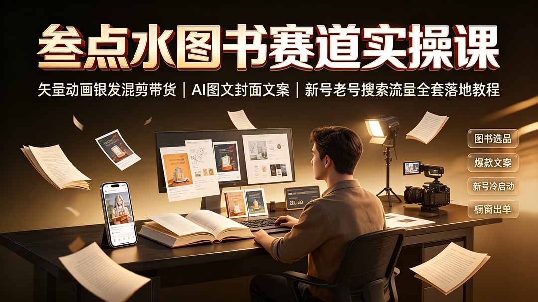 （19613期）叁点水图书赛道实操课｜矢量动画银发混剪带货，AI图文封面文案，新号老号搜索流量全套落地教程-知创网