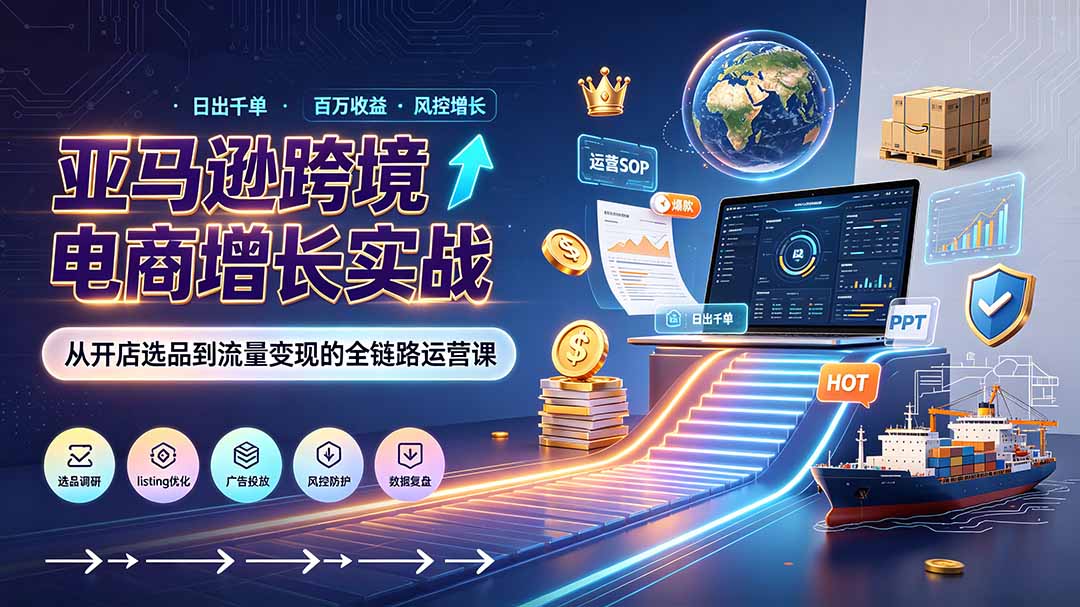 （19308期）亚马逊0-1孵化特训营8期：从注册风控到稳定日出千单实战，规避审核封店风险，标准化执行流程落地-知创网