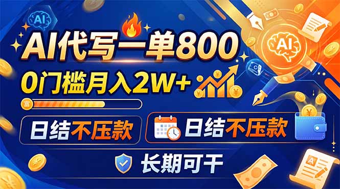 (19397期)AI代写一单800,0门槛月入2W+,日结不压款,长期可干-知创网