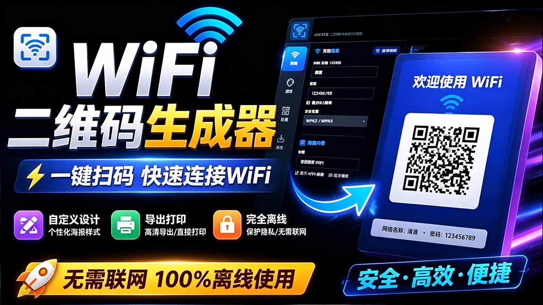 (19566期)完全离线使用!WiFi二维码生成器,一键扫码快速连接WiFi,支持自定义风格导出 WiFi二维码生成器-知创网
