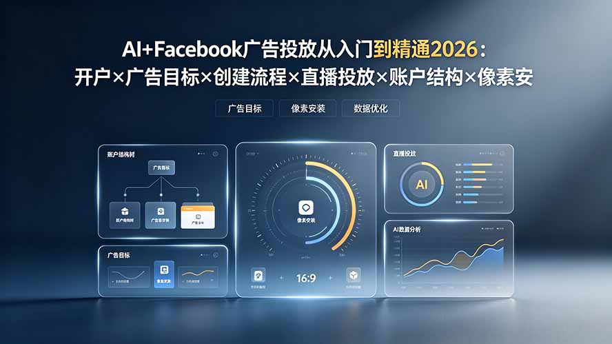 (19465期)AI+Facebook广告投放从入门到精通2026:开户×广告目标×创建流程×直播投放×账户结构×像素安装×AI赋能-知创网