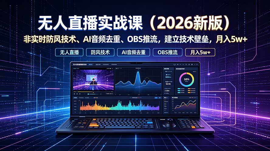 (19292期)无人直播实战课(更新7月),非实时防风技术、AI音频去重、OBS推流,建立技术壁垒,月入5w+-知创网