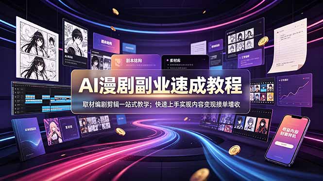 (19157期)AI漫剧副业速成教程,取材编剧剪辑一站式教学;快速上手实现内容变现接单增收-知创网