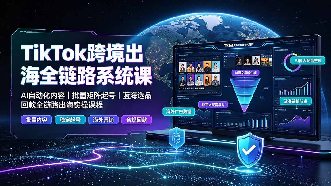 （19425期）TikTok跨境出海全链路系统课-2026年7月：AI自动化内容｜批量矩阵起号｜蓝海选品回款全链路出海实操课程-知创网