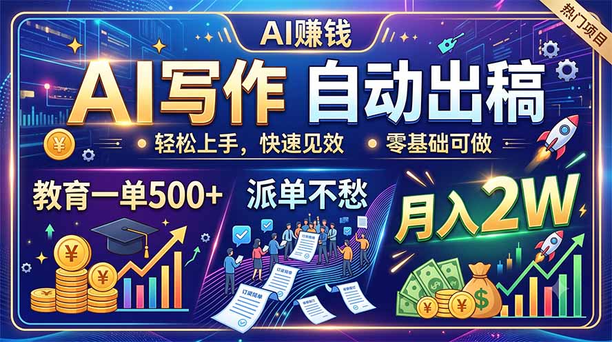 （19614期）AI写作自动出稿，教育一单500+，派单不愁，月入2W-知创网