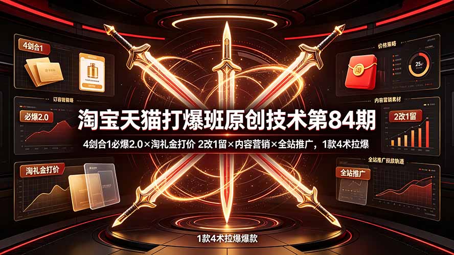 (19428期) 淘宝天猫打爆班原创技术第84期:4剑合1必爆2.0×淘礼金打价×2改1留×内容营销×全站推广,1款4术拉爆-知创网
