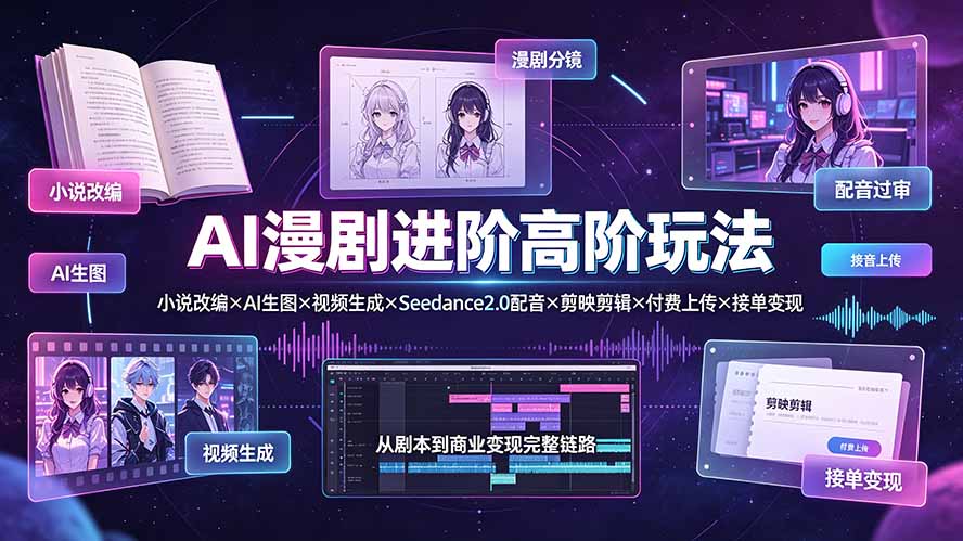 (19430期)AI漫剧进阶高阶玩法:小说改编×AI生图×视频生成×Seedance2.0配音×剪映剪辑×付费上传×接单变现-知创网