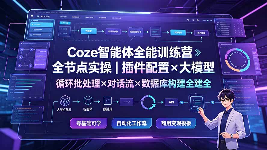 （19324期）Coze智能体全能训练营：全节点实操｜插件配置×大模型×循环批处理×对话流×数据库构建全教学-知创网