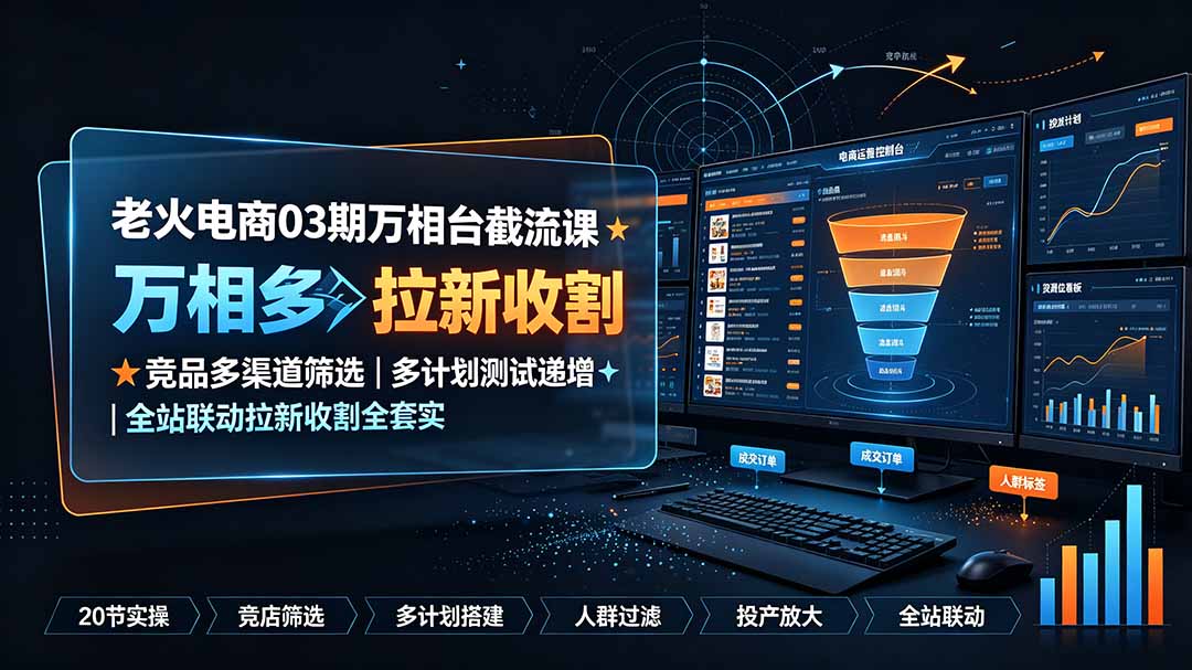 (19431期)老火电商03期万相台截流课:竞品多渠道筛选|多计划测试递增|全站联动拉新收割全套实操教学-知创网
