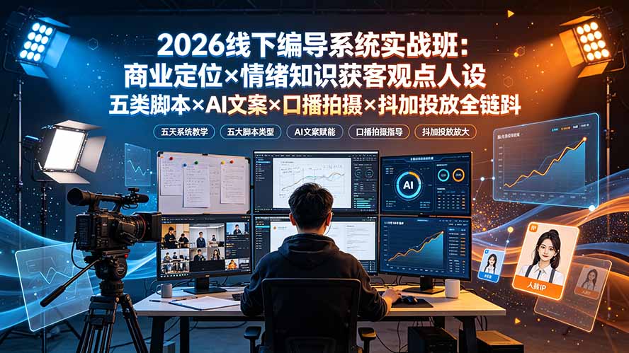 （19501期）2026线下编导系统实战班：商业定位×情绪知识获客观点人设五类脚本×AI文案×口播拍摄×抖加投放全链路-知创网