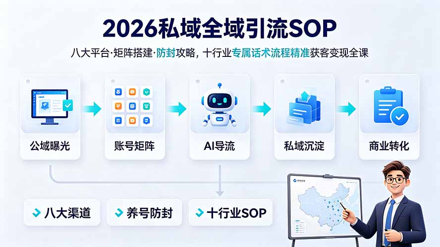 (19248期) 2026私域全域引流SOP|八大平台·矩阵搭建·防封攻略,十行业专属话术流程精准获客变现全课-知创网